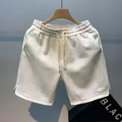 Shorts de natação de algodão misturado masculino, cintura solta, bolso múltiplo, cor sólida, shorts casuais na moda para surf e praia na internet