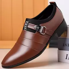 Imagem do Sapato de couro clássico masculino, Deslizar, Dedo apontado, Oxfords, Formal, Casamento, Festa, Escritório, Negócios, Vestido casual, Masculino