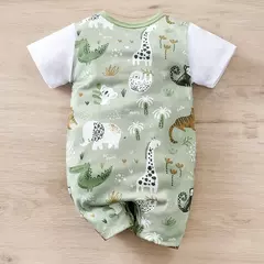 IURNXB-Romper infantil de estampa animal zoológico para bebê recém-nascido, bodysuit falso de duas peças com mangas curtas, casual, adorável - loja online