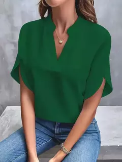 Top de mangas com decote em v sem ombro feminino, camisa preta, blusa de chiffon, elegante, escritório, cor sólida, verão, novo, moda, Y2K