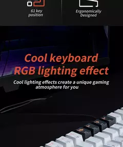 MUCAI-MK61 USB Teclado Mecânico Gaming, Interruptor Vermelho, RGB Backlit, Hot Swappable, 61 Chaves, Com Fio, Cabo Destacável - comprar online