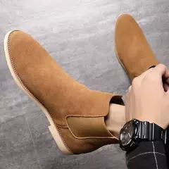 Botas de couro genuíno de camurça masculina retrô, bota curta no tornozelo, s na internet