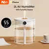 Niye-2L Umidificador de ar duplo, exibição de umidade, grande capacidade, aroma, difusor de óleo essencial para quarto, venda quente