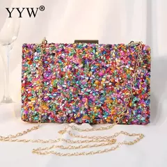 Bolsa acrílica com fecho interligado para menina, bolsa do casamento, pedra multicolorida, corrente de metal, crossbody, ombro, noite, difícil - Wolf Magazine