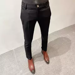 Imagem do Calça casual de negócios slim fit monocromática masculina, terno de linho de alta qualidade, de escritório formal, social, plus size 38