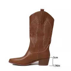 Botas de joelho altas bordadas para mulheres, Salto cunha, Sapatos de inverno, New Trend, Branco, Vermelho, Rosa, 2024 - loja online