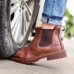 Sapatos impermeáveis de segurança para homens, Steel Head, Botas de couro, Calçado Masculino, Construção Indestrutível, Castanho - Wolf Magazine