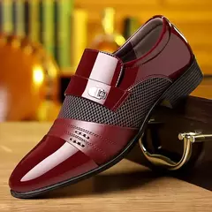 Sapato masculino clássico vestido de negócios, sapatos Oxford vermelho, festa casual de casamento, mocassins masculinos, bloco de cor