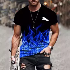 T-shirt estampada em gradiente masculino, camisa de manga curta, roupa casual ao ar livre, tamanho grande, moda street, 2024