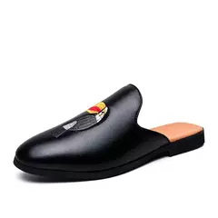 Sapatos casuais meio arrasto para homens, mocassins da moda, deslizamento em apartamentos, marca de luxo, mocassins novos, tamanho grande 38-46, 2023