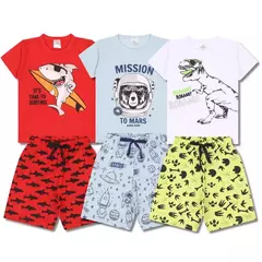 Kit Sortido 4 Peças Pijama Infantil Menino Manga Curta Atacado 1 Ao 10 - 2 Conjuntos Pijamas Infantil para Meninos - loja online