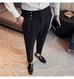 Calça formal de botão de cintura alta estilo britânico masculina, terno casual empresarial, calça de escritório, monocromática, alta qualidade, nova, primavera - comprar online