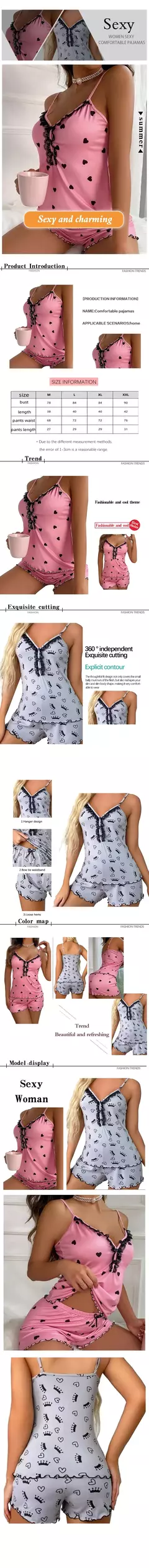 Imagem do Terno de pijama feminino sem mangas, pijamas femininos, conjunto de pijamas femininos, tops e shorts profundos com decote em v, sexy, verão, 2 peças