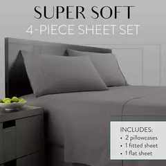 Imagem do Luxuoso poliéster lençol Set, cama cor sólida Set para quarto ou quarto, 4 pcs