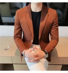 Casaco de peito único masculino, blazer slim fit, blazers grandes, casacos elegantes de luxo, outwear casual coreano para casamento