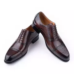 Sapato de couro genuíno masculino, Brogue clássico, Ternos de negócios, Artesanal, Formal, Escritório, Festa de Casamento, Vestido Homem, Fósforos, Novo Estilo - Wolf Magazine