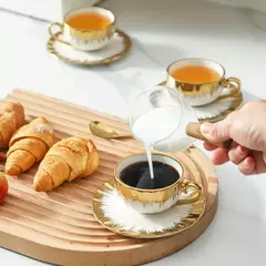 Xícara De Café De Porcelana E Pires Conjunto Com Guarnição De Ouro, Copos De Cerâmica Com Pires, Copos De Espresso, 2.5 oz, 6 Conjuntos - loja online