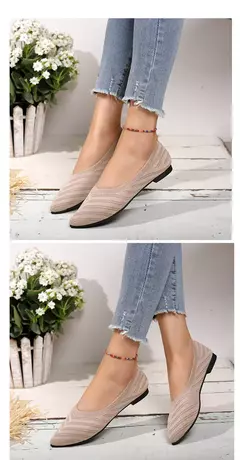 Imagem do Sapatos baixos de dedo apontado para mulheres, Cor sólida, Sapatos de malha, Mocassins casuais, Sapatilhas respiráveis