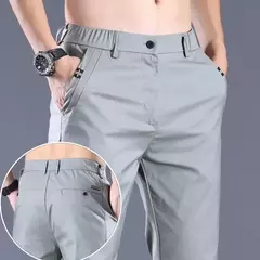 Imagem do Calça reta masculina de alfaiataria social, calça masculina de algodão, para cima fina e casual, calça empresarial chinesa, clássica, para cima, verão