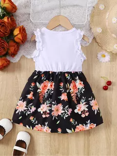 Vestidos estampados florais sem mangas com arco para criança, roupas de verão, estilo pastoral, festa de casamento, 0 a 3 anos - loja online