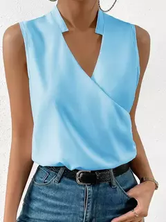 Blusa feminina com gola v sem mangas estampada, blusa branca, camisa casual feminina, moda verão, 2023