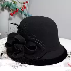 Imagem do Chapéu Fedora com fita bowknot para mulheres, chapéus de feltro de lã jazz para senhoras, elegante vestido capela, boliche francês banquete, inverno e outono