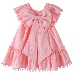 Vestido de manga pequena para criança, saia de bebê, fantasia de menina, algodão puro, borla, grande arco, festa de aniversário, 0-4 anos - comprar online