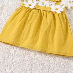 Imagem do Vestido de alça de flor para bebê, Decoração de flores, colarinho dobrável, doce vestido de princesa, verão, novo