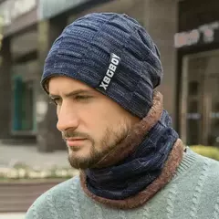 Imagem do Gorro e cachecol forrado com lã masculina e feminina, chapéu grosso de malha quente, bonés masculinos, mais veludo, infantil, inverno