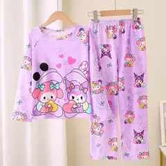 Pijamas de seda de leite de manga longa das crianças design dos desenhos animados roupas para casa adequado primavera verão estilo fino roupas de ar condicionado