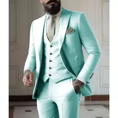 Fatos de negócios verdes claros para homens, vestido de casamento masculino, jaqueta, colete, calças, blazers, casaco, 3 peças