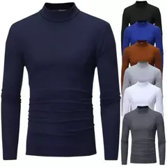 Pulôver elástico de gola alta para homens, roupa íntima fina, blusa de tricô fina, camiseta base, cor sólida, primavera, outono