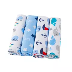 Imagem do Cobertor de fraldas de flanela supermacio do bebê, Envoltório recém-nascido, 100% algodão, Swaddle impressão, 76x76cm, 4Pc Pack