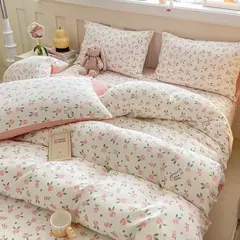 Conjunto de cama infantil com 3 peças, colcha rosa, capa de edredão floral vegetal, padrão de gato, desenhos animados fofos, conjunto de cama para meninas, decoração do quarto - comprar online