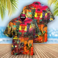 Camisas Tiki de mangas curtas masculinas, estampa 3D, tendência legal da moda, tops havaianos para festas na praia, tops soltos e respiráveis, 2024 na internet