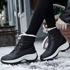 Botas de neve de plataforma antiderrapante para mulheres, Ankle Boots de pele quente, Cunhas impermeáveis, Botas altas para coxa, Sapatos de inverno na internet