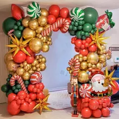 Decorações balões de natal guirlanda arco vermelho metálico ouro com homem de gengibre estrelas balão foil para decoração de festa de natal - loja online