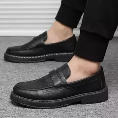 Sapato de sola grossa masculino, deslizamento respirável em sapatos, cor sólida, casual, feito à mão, formal - loja online