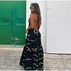 Vestido dividido sem costas sem mangas estampado feminino, sexy com decote em v, vestidos de cintura alta, férias na praia, verão, 2024 - comprar online