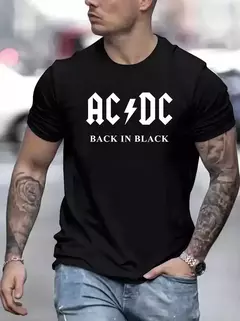 Masculino Ac/dc Logo Camiseta de manga curta, camiseta esportiva redonda, preta, oficial, clássica, Hip Hop, banda de rock - Wolf Magazine