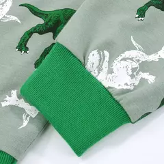 T-Rex infantil com padrão de dinossauro pijama, top e calça de manga comprida, pijama casual confortável, loungewear para menino - comprar online