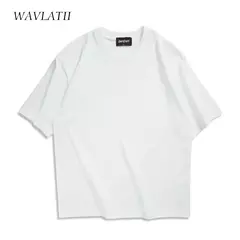 WAVLATII-Camisas de Verão Oversized para Homens e Mulheres, Camisetas Casuais Marrons, Streetwear Coreano, Unisex, Básico, Sólido, Jovem, Cool Tops