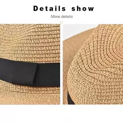 Imagem do Chapéu Panamá de palha natural de aba larga para homens e mulheres, proteção UV, Fedora, chapéu de sol, verão de praia, atacado, tamanho grande, 56-58, 59-60cm, novo