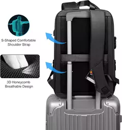 Mochila Laptop de Viagem Expansível para Homens, Impermeável, Saco De Negócios Anti-Roubo, Carregamento USB, Estojo Rígido, 15.6";;VERDADEIRO;;"EVA not expandable,18 inches