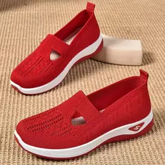 Imagem do Sapatos mistos de tricô elástico para mulheres, mocassins de plataforma respirável de malha externa, sapatilhas leves resistentes ao desgaste, verão