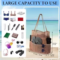 Bolsa de praia multi bolsos para toalhas Bolsa de viagem durável Organizador de brinquedos à prova d'água Armazenamento de natação Malha Roupa íntima Verão - Wolf Magazine