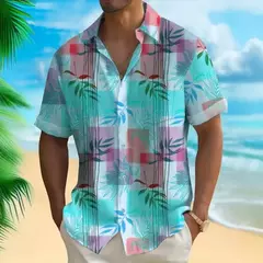 Camisa de praia masculina com impressão 3D, manga curta, extragrande, botão, solta, casual, havaiana, rua, diário, moda verão