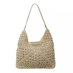 Sacola de palha vintage para mulheres, grande capacidade, bolsa de ombro de férias, bolsa casual, oca designer, bolsa de praia verão - comprar online