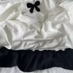 Conjunto de cama estilo princesa coreano para meninas, capa de edredão kawaii, arco preto, lençol macio para a pele, saia de cama, fronhas