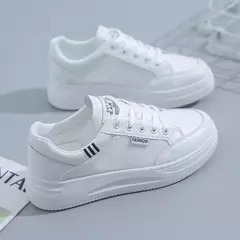 Imagem do Tênis feminino de fundo grosso com renda, sapatilhas casuais antiderrapantes, esportes de caminhada ao ar livre, sapatos de quadro branco, novo para outono